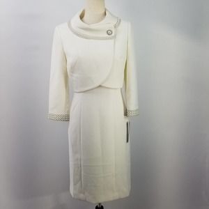 Tahari White Dress with Silver Accents
